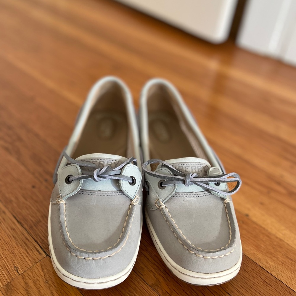 Light blue and grey Sperrys